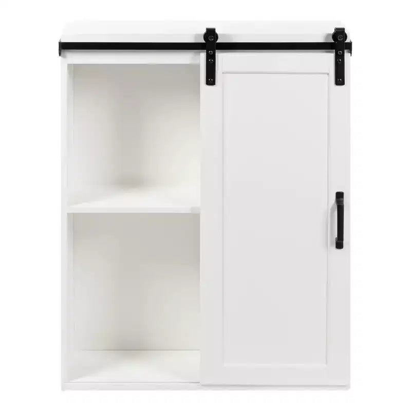 22" x 28" Skylan Decorative Farmhouse Wall Cabinet White - Kate & Laurel All Things Decor: Metal Rolling Door, No Assembly Required