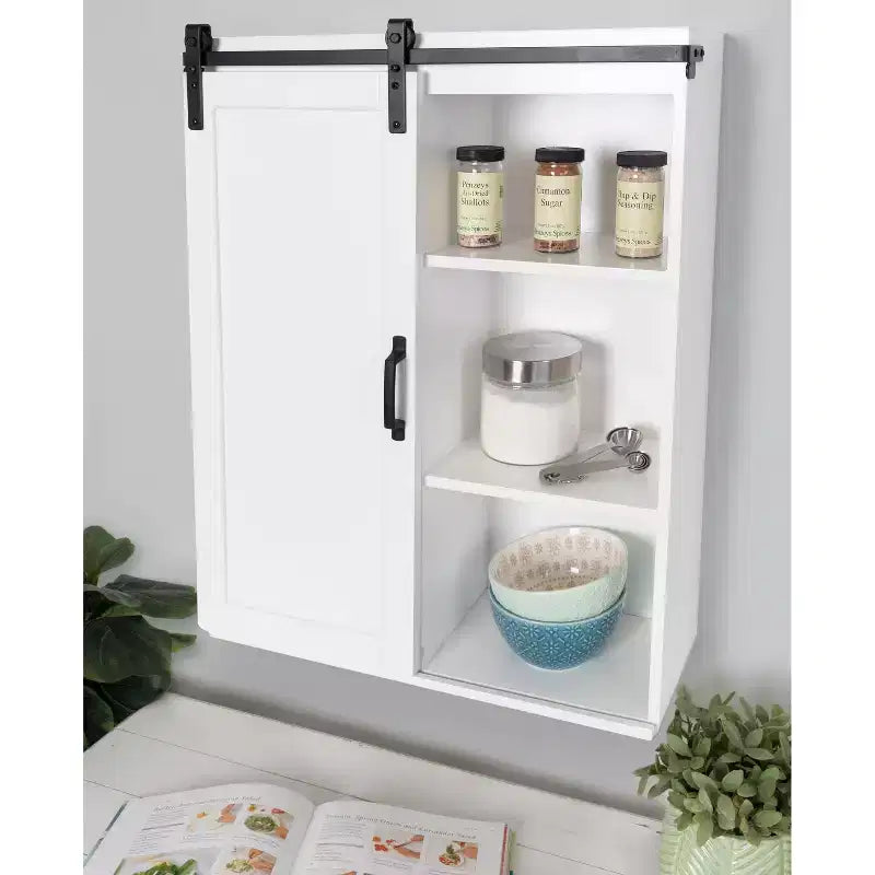 22" x 28" Skylan Decorative Farmhouse Wall Cabinet White - Kate & Laurel All Things Decor: Metal Rolling Door, No Assembly Required