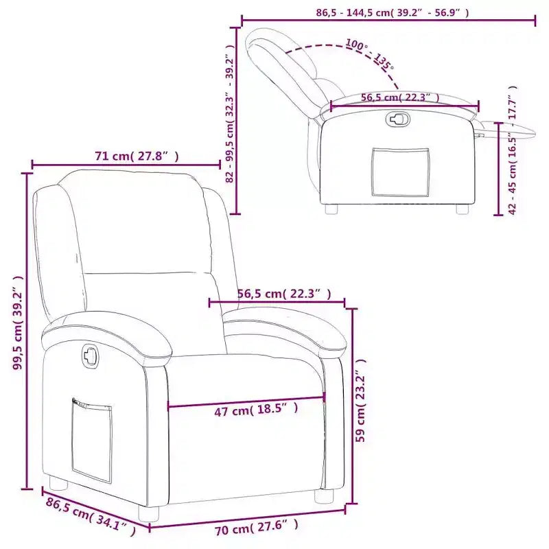 vidaXL Recliner Chair Adjustable Wingback Armchair for Home Theater Fabric - Dark Gray Manual Push Back No Massage