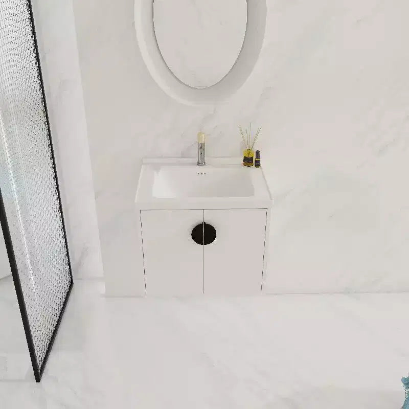 Wall-Mounted Bathroom Vanity With Sink, Storage Drawers, Plywood Floating Vanity, Wall Mount Bathroom Cabinet Gloss White