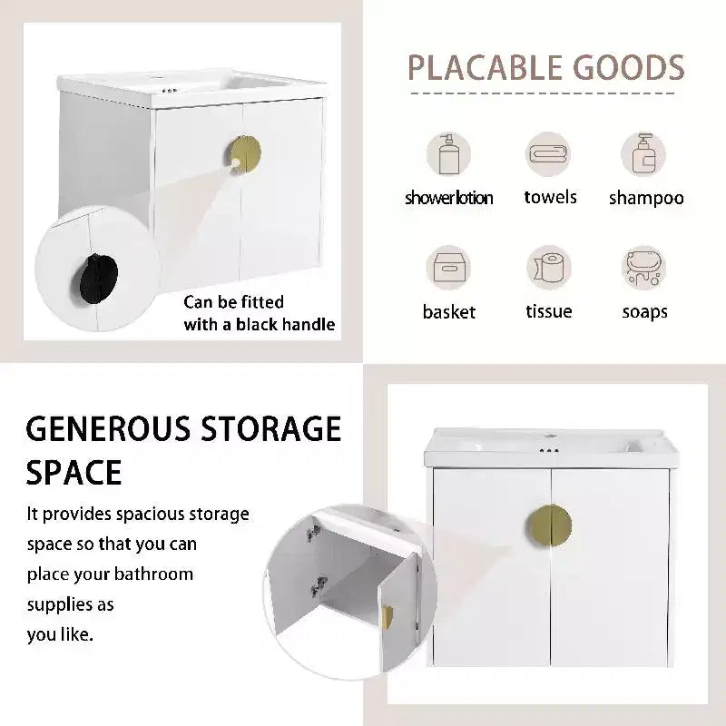 Wall-Mounted Bathroom Vanity With Sink, Storage Drawers, Plywood Floating Vanity, Wall Mount Bathroom Cabinet Gloss White