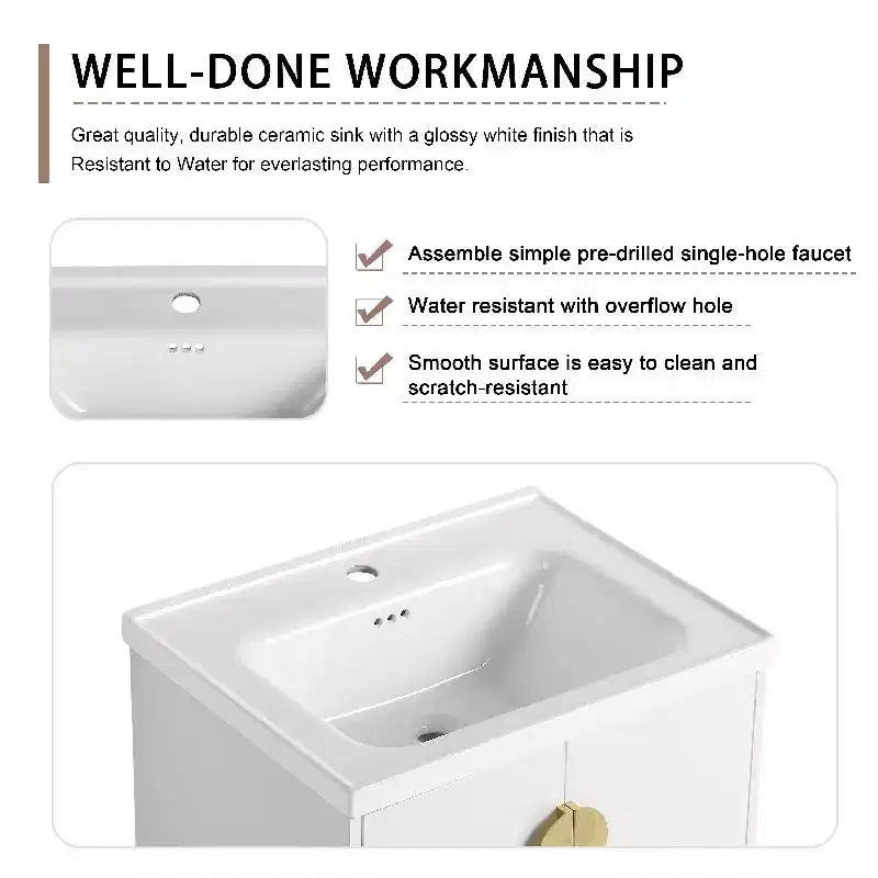 Wall-Mounted Bathroom Vanity With Sink, Storage Drawers, Plywood Floating Vanity, Wall Mount Bathroom Cabinet Gloss White
