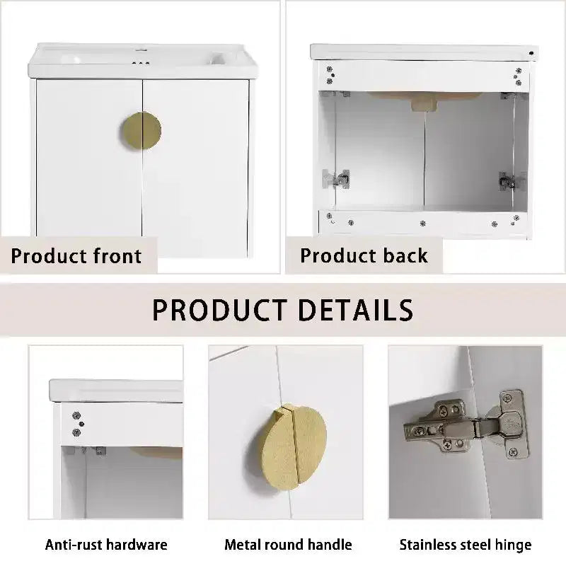Wall-Mounted Bathroom Vanity With Sink, Storage Drawers, Plywood Floating Vanity, Wall Mount Bathroom Cabinet Gloss White