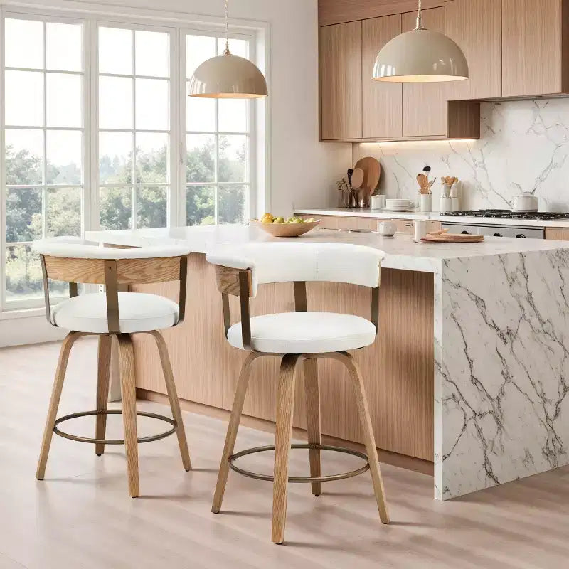 Art Leon Set of 2 Upholstered Swivel Barstools wirh Counter Height