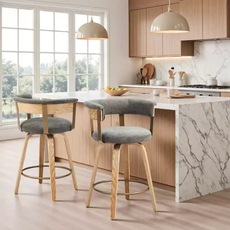 Art Leon Set of 2 Upholstered Swivel Barstools wirh Counter Height