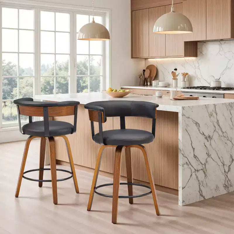 Art Leon Set of 2 Upholstered Swivel Barstools wirh Counter Height