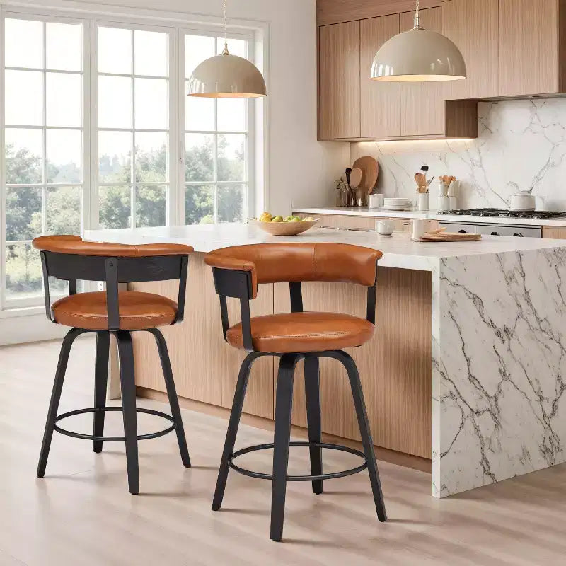 Art Leon Set of 2 Upholstered Swivel Barstools wirh Counter Height
