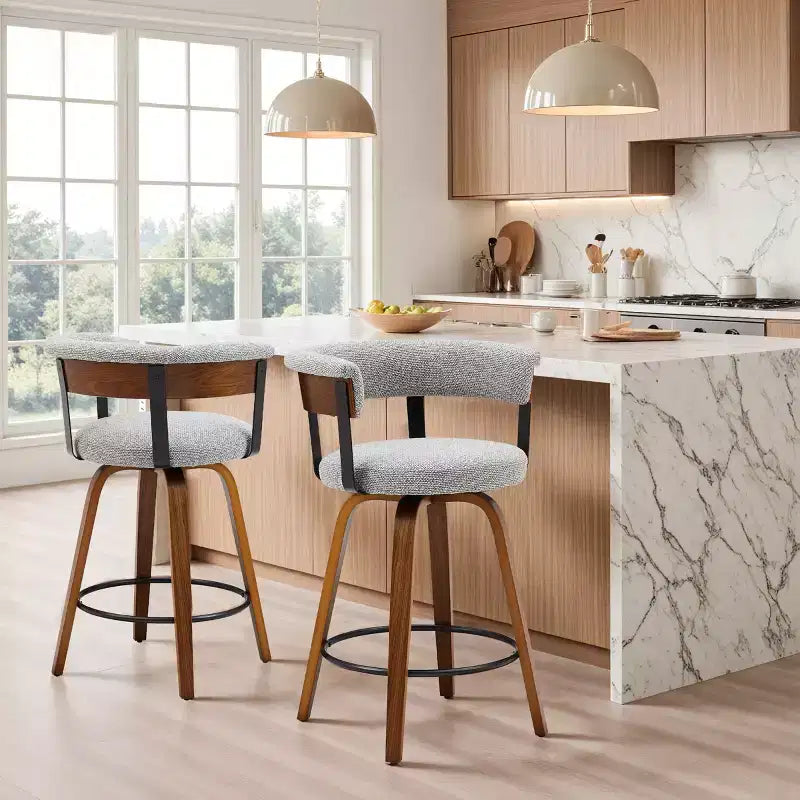 Art Leon Set of 2 Upholstered Swivel Barstools wirh Counter Height