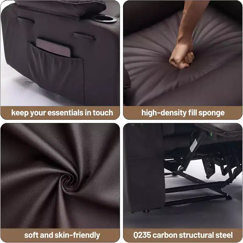 Extra Wide Manual Recliner with Massage and Heat, PU Leather Glider Chair with Cup Holders for Living Room, Black/Brown/Dark Brown