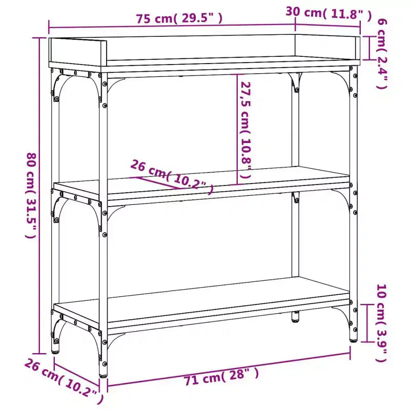 vidaXL Console Table Black Engineered wood Medium Adjustable Feet