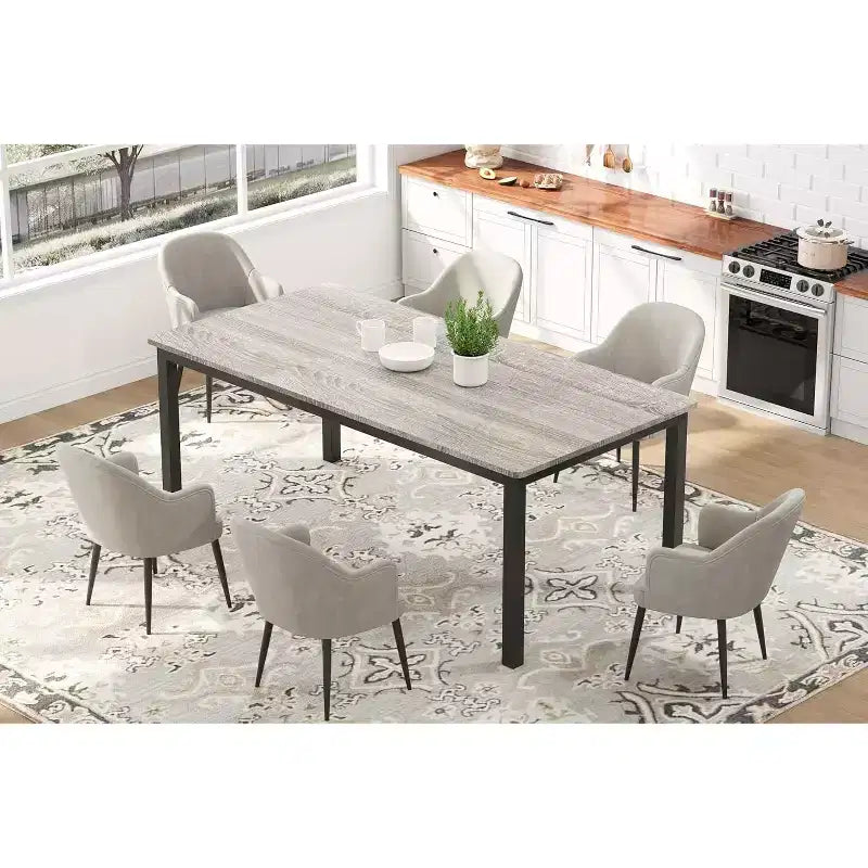70.8 Inch Industrial Dining Table for 6-8 People, Wooden Dining Table with Metal Legs & Load Bars