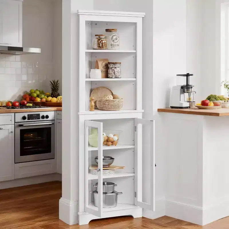 Corner Cabinet,65 Tall Modern Corner Bathroom Storage Cabinet with Glass Doors & Adjustable Shelves,5-Tier Display Cabinet,Home Space Saver