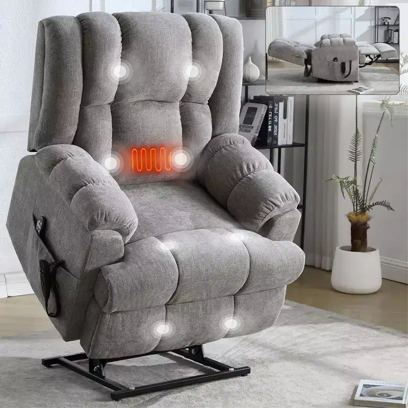 Dual Motor Heat Massage Recliners Infinite Position Up to 350 LBS Electric Power Lift Recliners