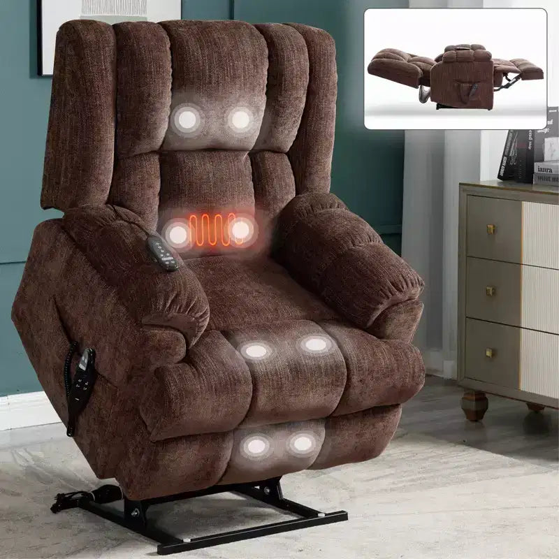 Dual Motor Heat Massage Recliners Infinite Position Up to 350 LBS Electric Power Lift Recliners