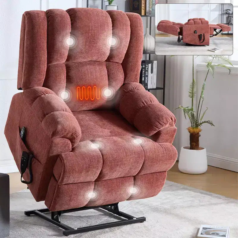 Dual Motor Heat Massage Recliners Infinite Position Up to 350 LBS Electric Power Lift Recliners