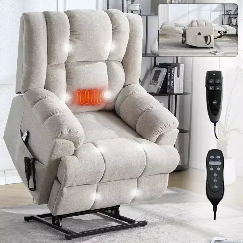 Dual Motor Heat Massage Recliners Infinite Position Up to 350 LBS Electric Power Lift Recliners