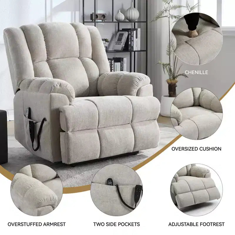 Dual Motor Heat Massage Recliners Infinite Position Up to 350 LBS Electric Power Lift Recliners
