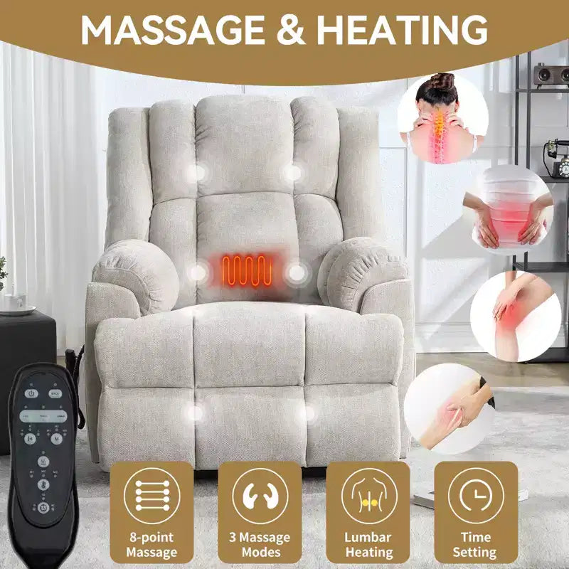 Dual Motor Heat Massage Recliners Infinite Position Up to 350 LBS Electric Power Lift Recliners