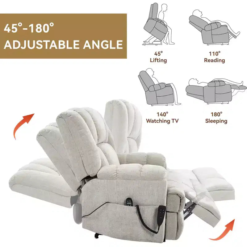 Dual Motor Heat Massage Recliners Infinite Position Up to 350 LBS Electric Power Lift Recliners
