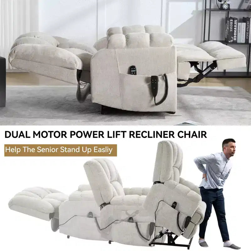 Dual Motor Heat Massage Recliners Infinite Position Up to 350 LBS Electric Power Lift Recliners
