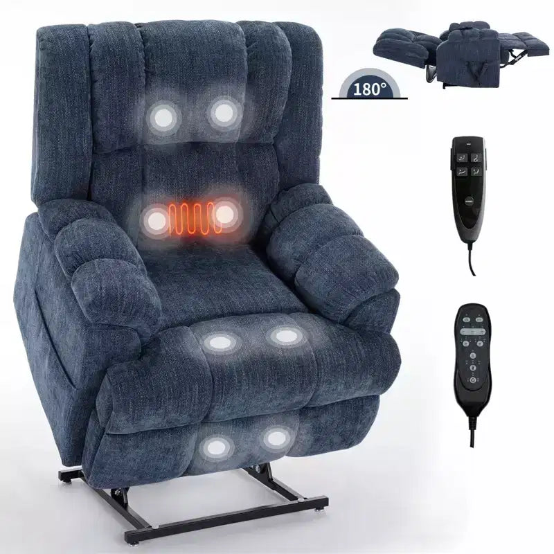 Dual Motor Heat Massage Recliners Infinite Position Up to 350 LBS Electric Power Lift Recliners