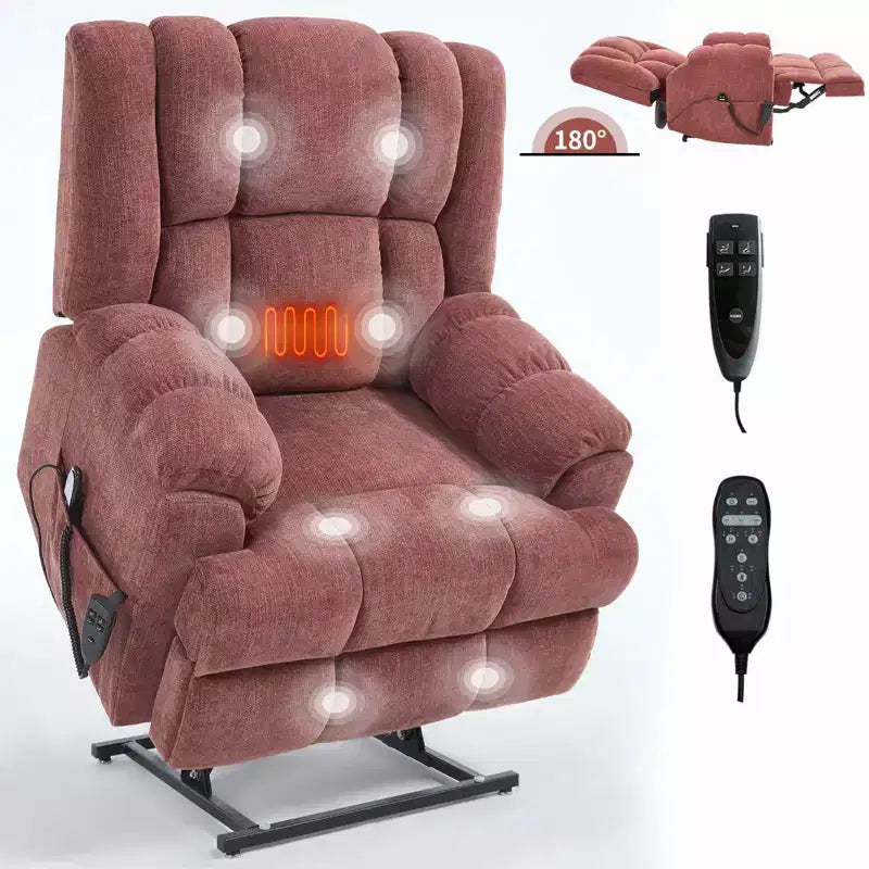 Dual Motor Heat Massage Recliners Infinite Position Up to 350 LBS Electric Power Lift Recliners
