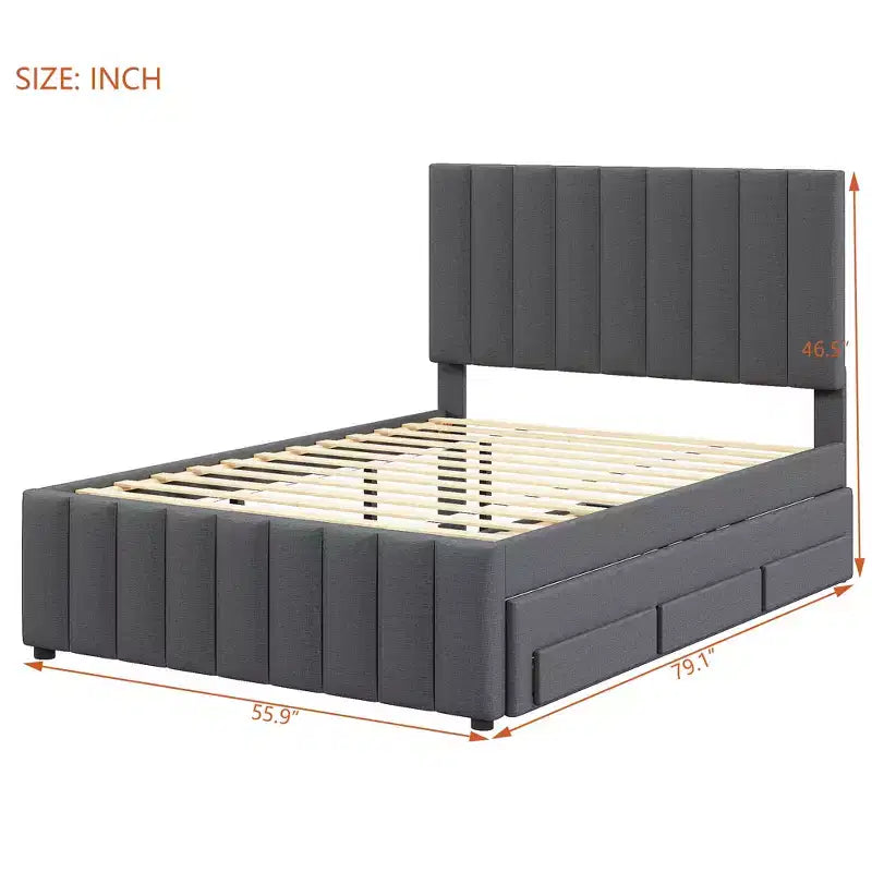 GDF Studio Middleton Upholstered Platform Bed with Twin Size Trundle and 3 Drawers, Linen Fabric