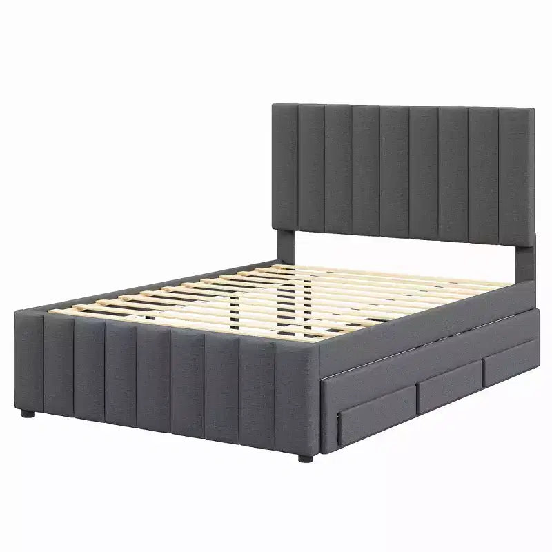 GDF Studio Middleton Upholstered Platform Bed with Twin Size Trundle and 3 Drawers, Linen Fabric