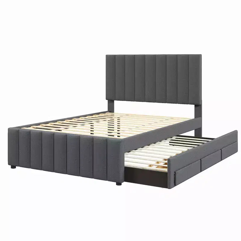 GDF Studio Middleton Upholstered Platform Bed with Twin Size Trundle and 3 Drawers, Linen Fabric