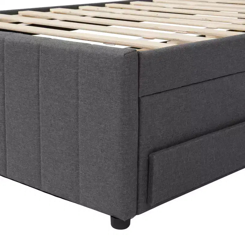 GDF Studio Middleton Upholstered Platform Bed with Twin Size Trundle and 3 Drawers, Linen Fabric