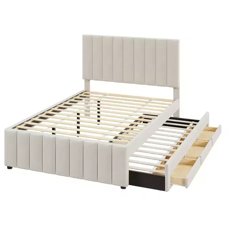 GDF Studio Middleton Upholstered Platform Bed with Twin Size Trundle and 3 Drawers, Linen Fabric