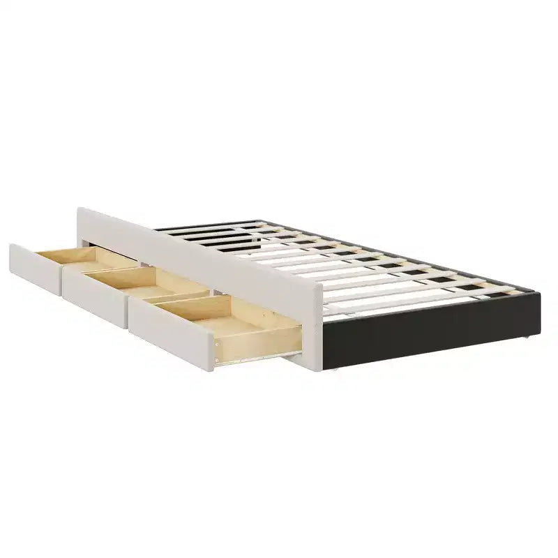GDF Studio Middleton Upholstered Platform Bed with Twin Size Trundle and 3 Drawers, Linen Fabric