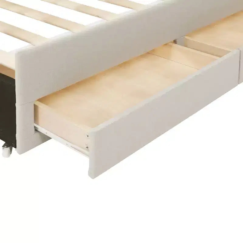 GDF Studio Middleton Upholstered Platform Bed with Twin Size Trundle and 3 Drawers, Linen Fabric