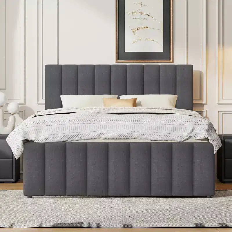 GDF Studio Middleton Upholstered Platform Bed with Twin Size Trundle and 3 Drawers, Linen Fabric