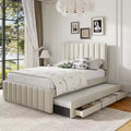 GDF Studio Middleton Upholstered Platform Bed with Twin Size Trundle and 3 Drawers, Linen Fabric
