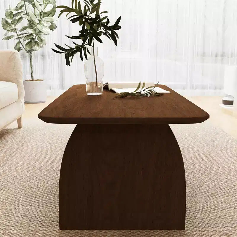 MAYEERTY 47 inch Modern Living Room Coffee Table, Double Layer Rectanglar Coffee Table with Storage Function Rounded Corner Brown
