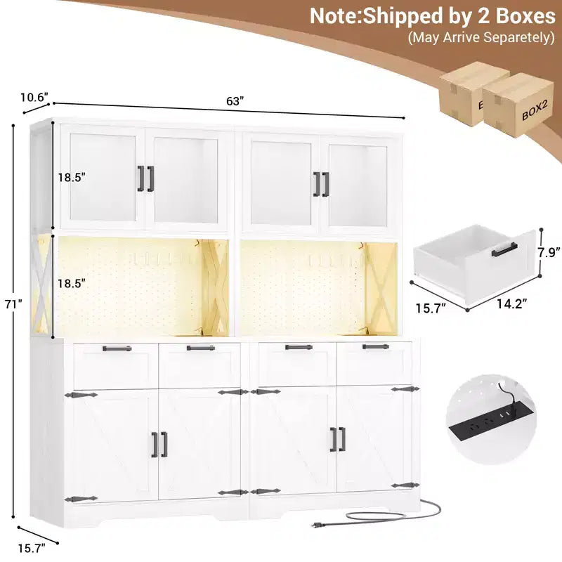 Besiost Set of 2 71 Tall Farmhouse Kitchen Storage Cabinet with Door and Drawers, Freestanding Buffet Table with Shelves