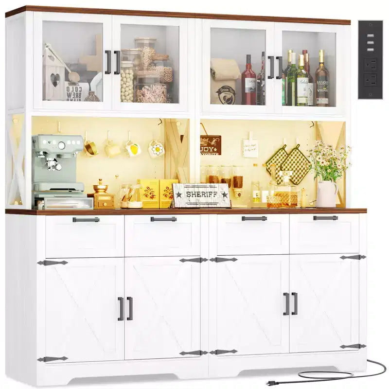 Besiost Set of 2 71 Tall Farmhouse Kitchen Storage Cabinet with Door and Drawers, Freestanding Buffet Table with Shelves