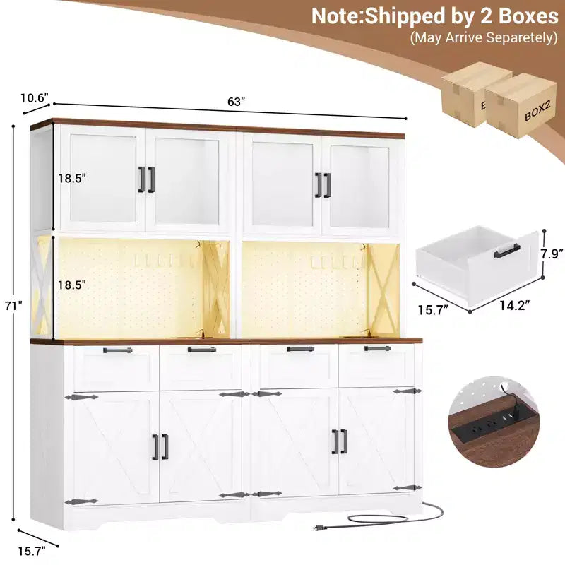 Besiost Set of 2 71 Tall Farmhouse Kitchen Storage Cabinet with Door and Drawers, Freestanding Buffet Table with Shelves