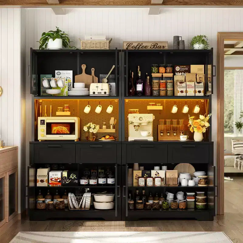 Besiost Set of 2 71 Tall Farmhouse Kitchen Storage Cabinet with Door and Drawers, Freestanding Buffet Table with Shelves