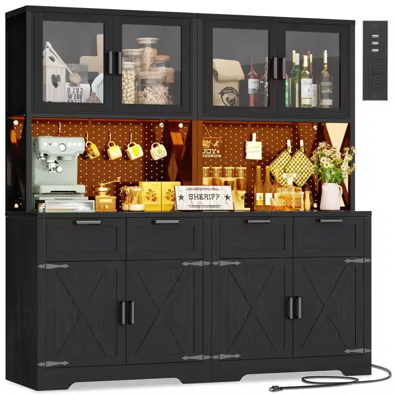 Besiost Set of 2 71 Tall Farmhouse Kitchen Storage Cabinet with Door and Drawers, Freestanding Buffet Table with Shelves