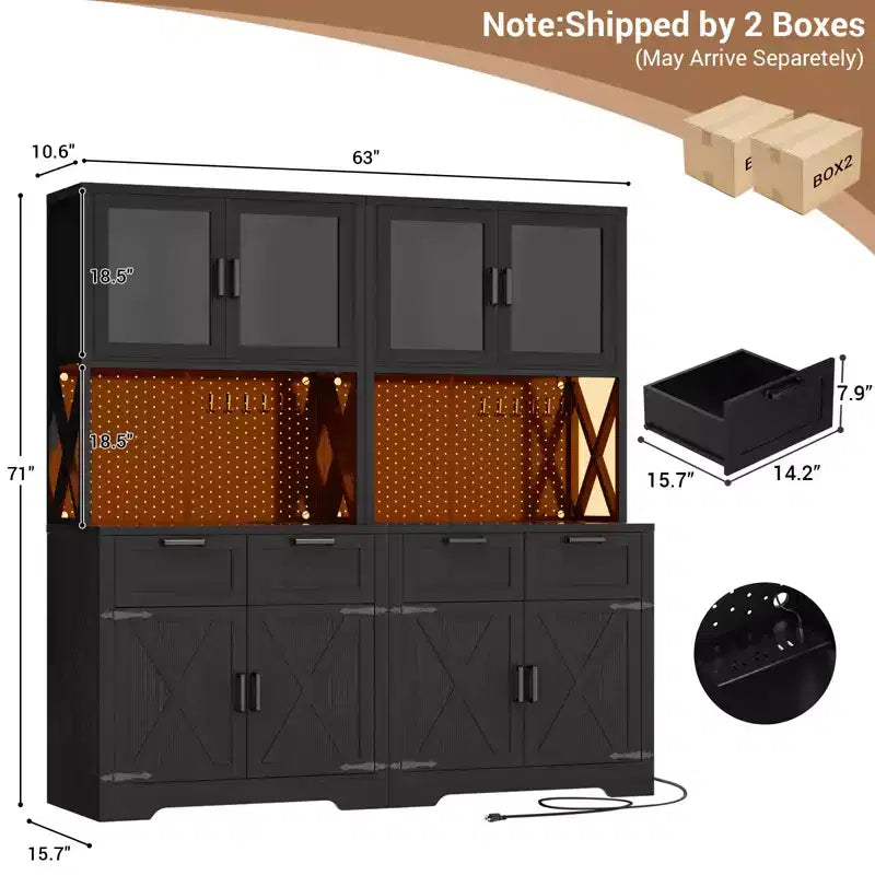 Besiost Set of 2 71 Tall Farmhouse Kitchen Storage Cabinet with Door and Drawers, Freestanding Buffet Table with Shelves