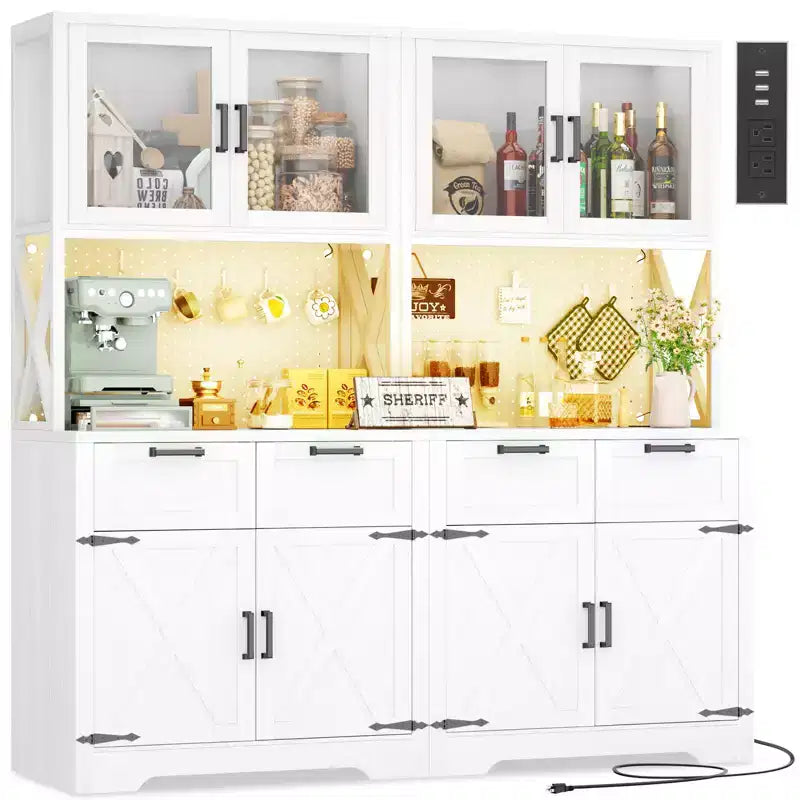 Besiost Set of 2 71 Tall Farmhouse Kitchen Storage Cabinet with Door and Drawers, Freestanding Buffet Table with Shelves