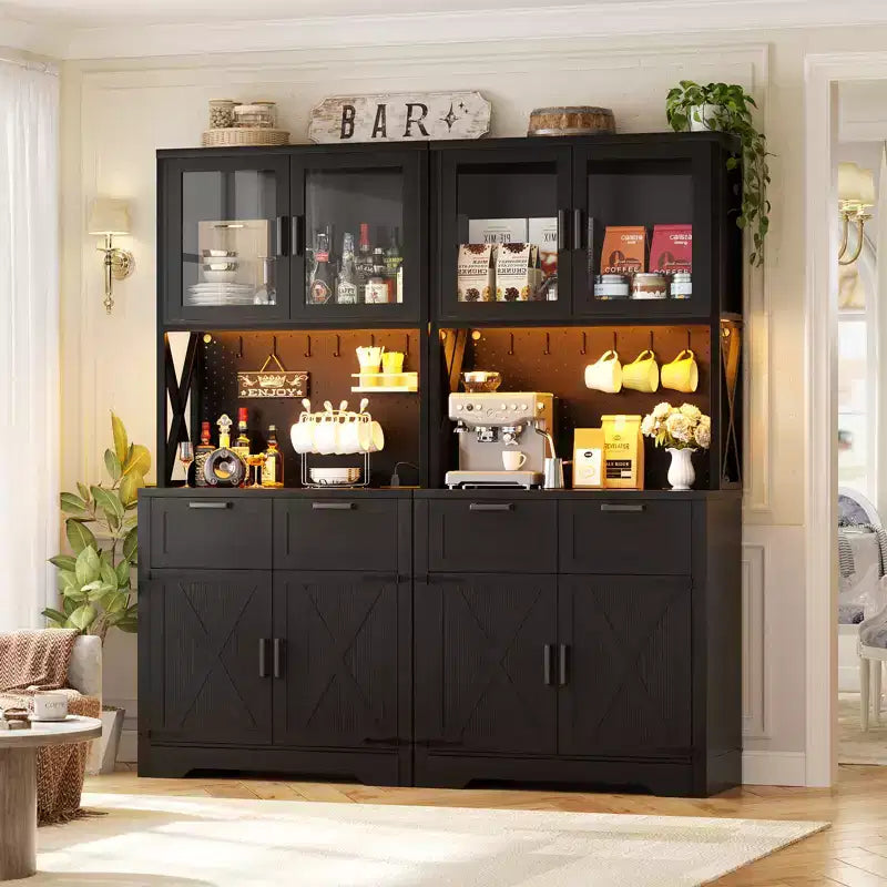 Besiost Set of 2 71 Tall Farmhouse Kitchen Storage Cabinet with Door and Drawers, Freestanding Buffet Table with Shelves