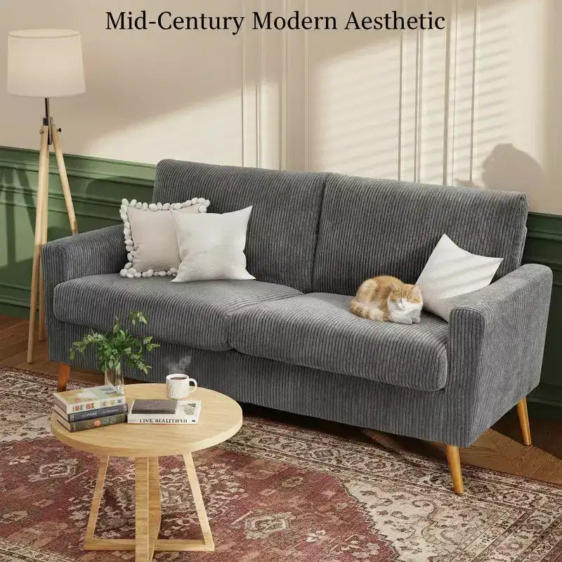 Mid Century Modern Loveseat, 68-inch 2-Seater Sofa with 24-inch Deep Seat, Solid Wood Frame, Tool-Free Assembly for Small Spaces