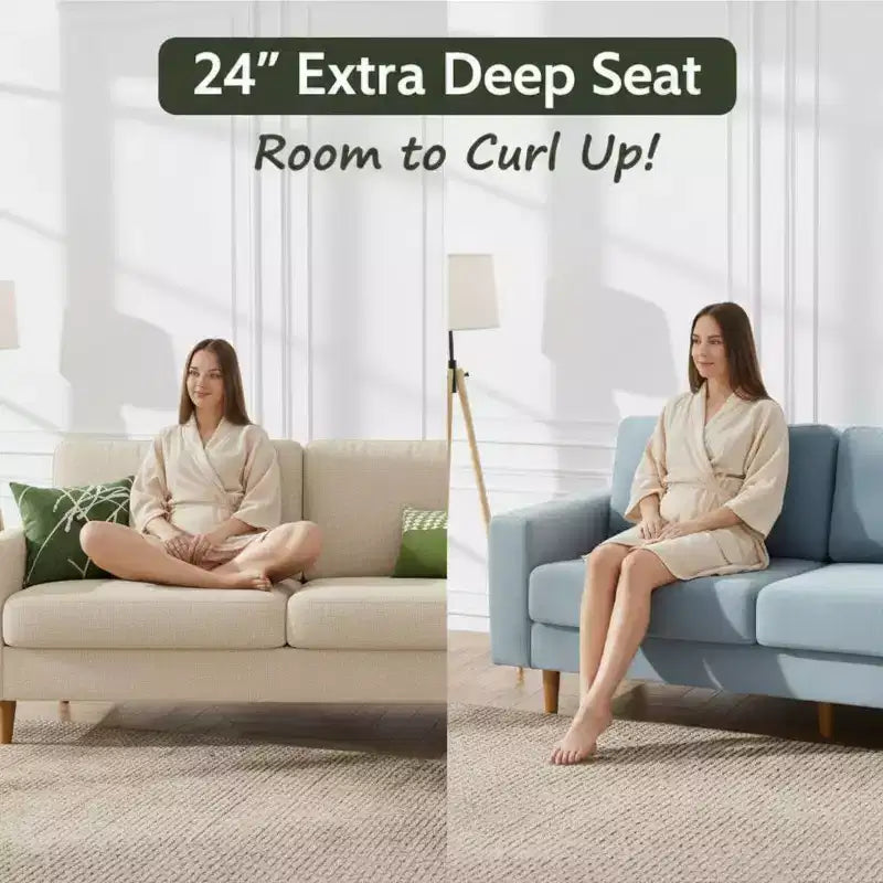 Mid Century Modern Loveseat, 68-inch 2-Seater Sofa with 24-inch Deep Seat, Solid Wood Frame, Tool-Free Assembly for Small Spaces