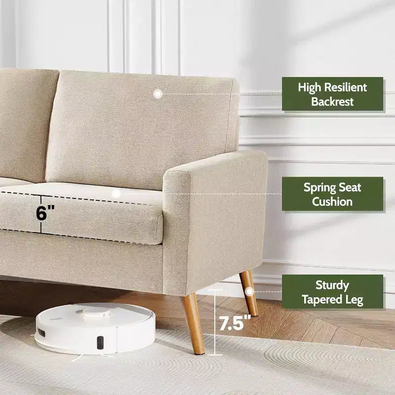 Mid Century Modern Loveseat, 68-inch 2-Seater Sofa with 24-inch Deep Seat, Solid Wood Frame, Tool-Free Assembly for Small Spaces