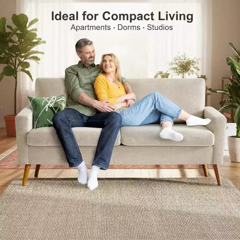Mid Century Modern Loveseat, 68-inch 2-Seater Sofa with 24-inch Deep Seat, Solid Wood Frame, Tool-Free Assembly for Small Spaces