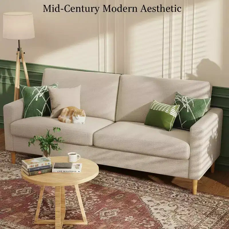 Mid Century Modern Loveseat, 68-inch 2-Seater Sofa with 24-inch Deep Seat, Solid Wood Frame, Tool-Free Assembly for Small Spaces