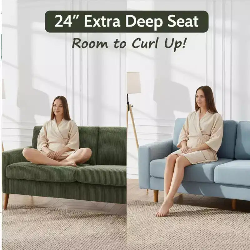 Mid Century Modern Loveseat, 68-inch 2-Seater Sofa with 24-inch Deep Seat, Solid Wood Frame, Tool-Free Assembly for Small Spaces